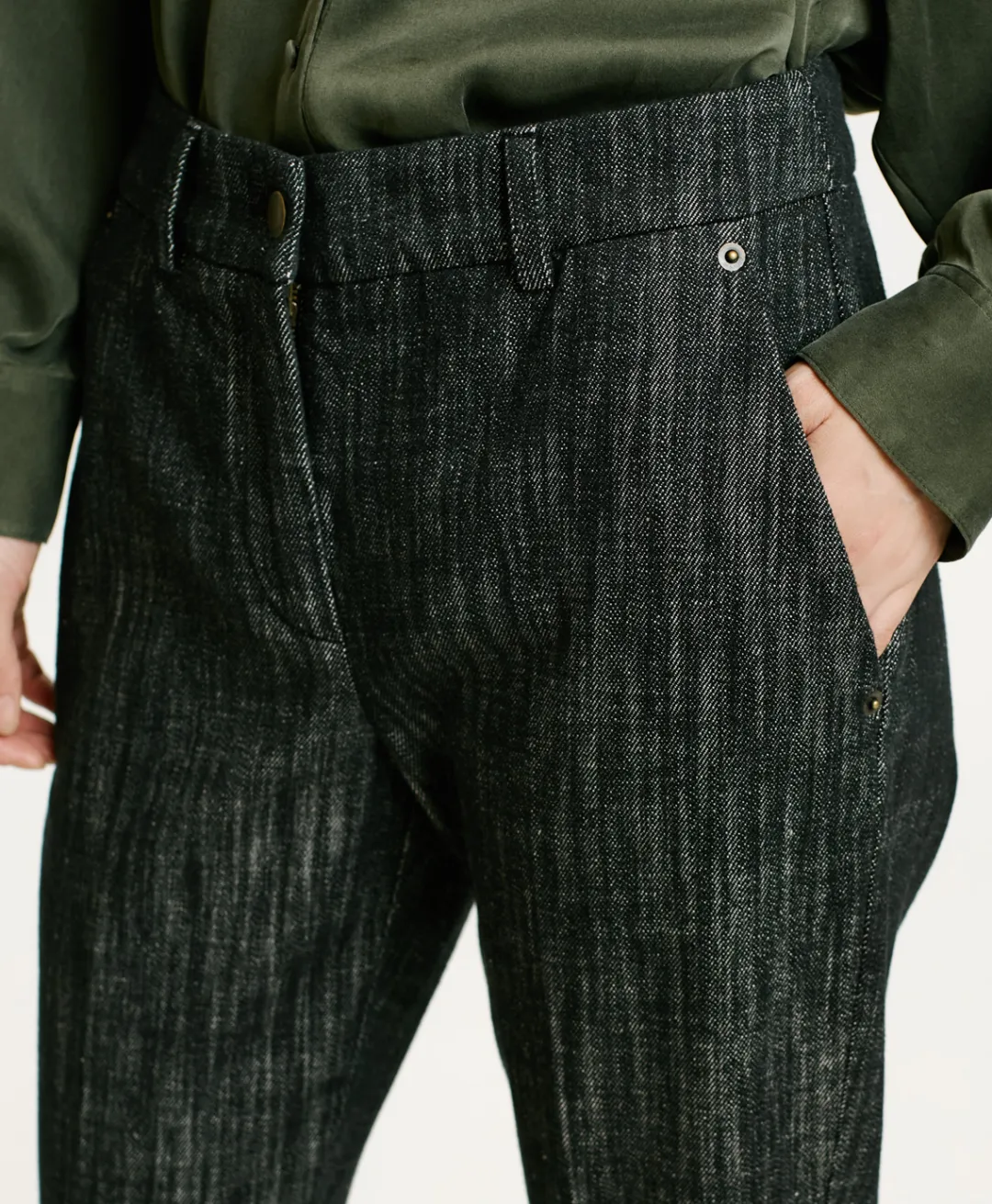 Online PANTALON INDRA EN DENIM COULEUR FERME - Femme Pantalons
