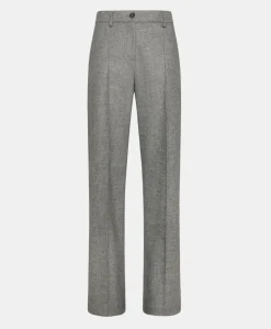 New PANTALON MAKIMONO EN CHEVRON MÉLANGE LAINE BICOLORE - CRÈME/GRIS Femme Pantalons