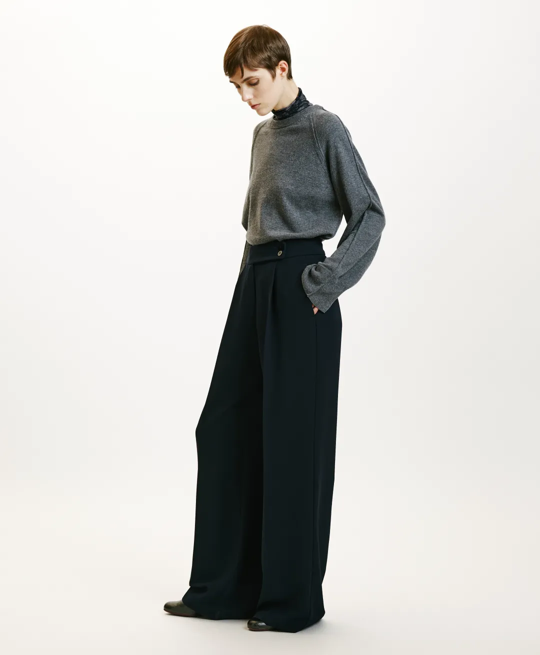 New PANTALON NOZOMI EN CADY STRETCH - BLEU NUIT Femme Pantalons