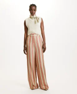 Online PANTALON SANSEI EN SERGÉ DE SOIE IMPRIMÉ - VERT AQUA/ROUGE Femme Pantalons