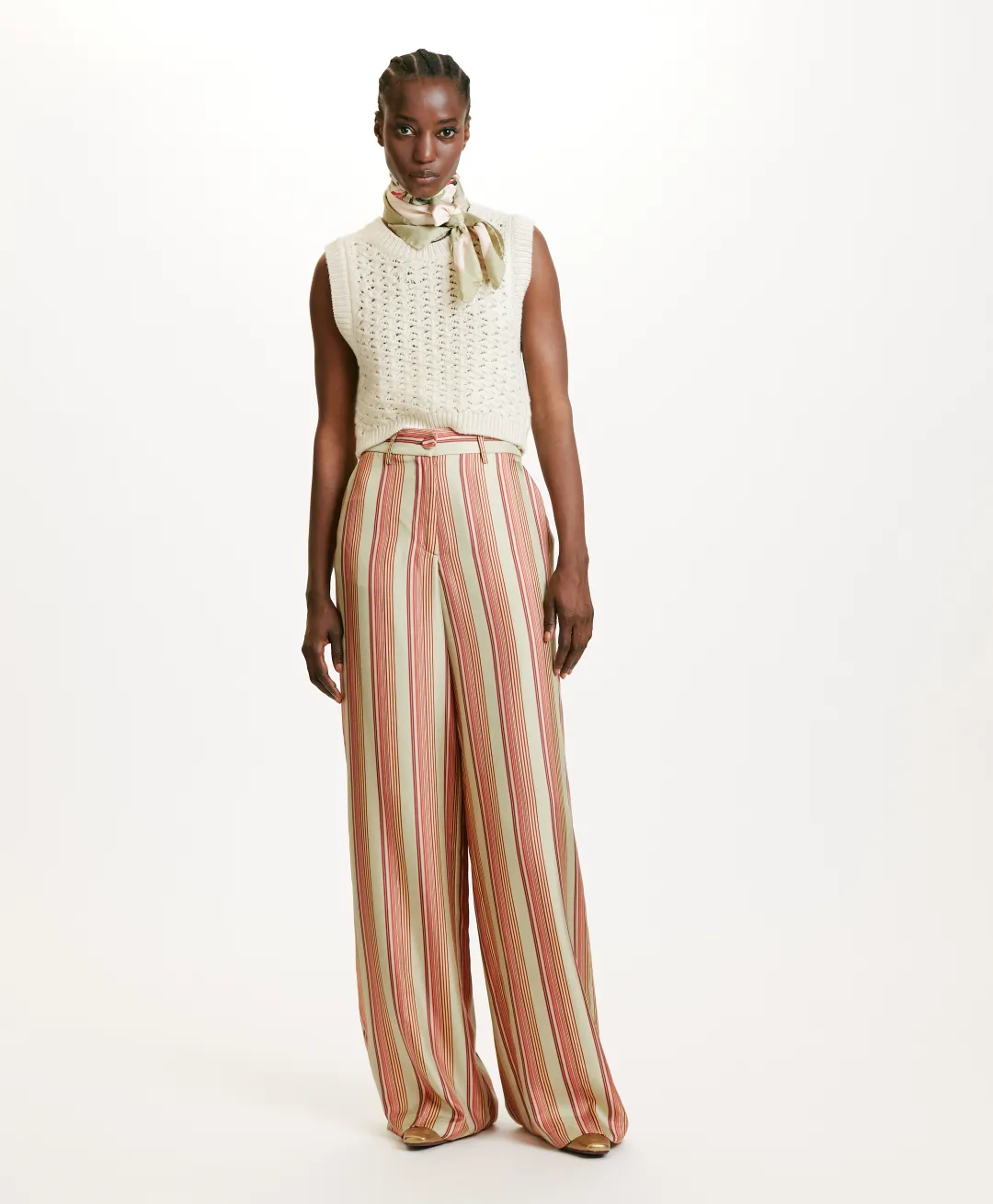 Online PANTALON SANSEI EN SERGÉ DE SOIE IMPRIMÉ - VERT AQUA/ROUGE Femme Pantalons