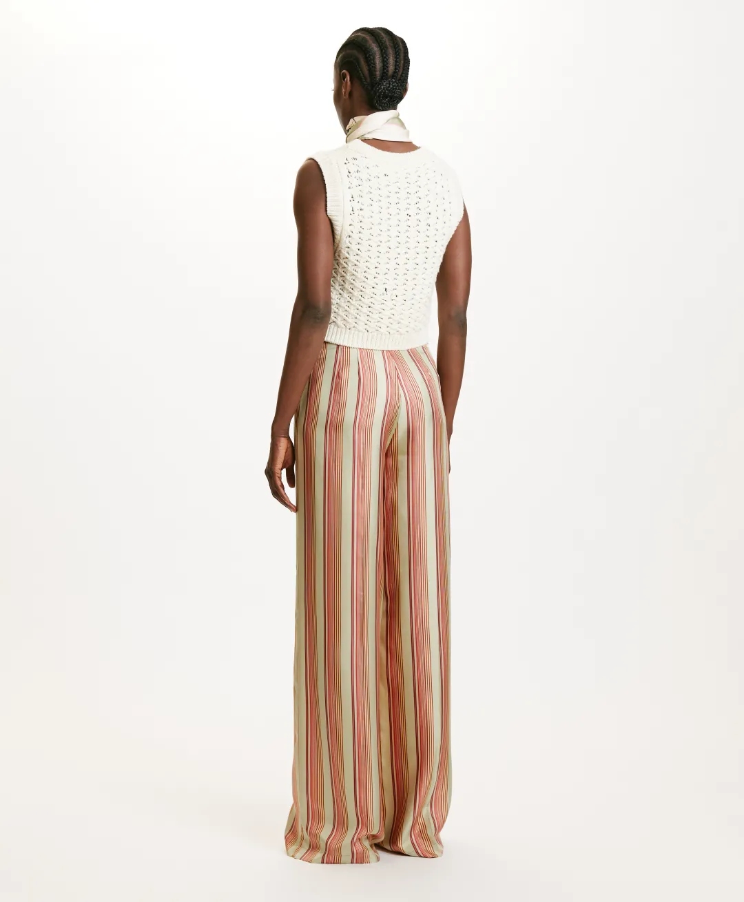 Online PANTALON SANSEI EN SERGÉ DE SOIE IMPRIMÉ - VERT AQUA/ROUGE Femme Pantalons
