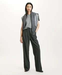 PANTALON SORAI EN CHEVRON VISCOSE LAINE STRETCH - GRIS CHARBON Femme Pantalons