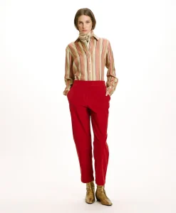 New PANTALON YOKO EN VELOURS MILLERAIE STRETCH - ROUGE CARMIN Femme Pantalons