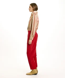 New PANTALON YOKO EN VELOURS MILLERAIE STRETCH - ROUGE CARMIN Femme Pantalons