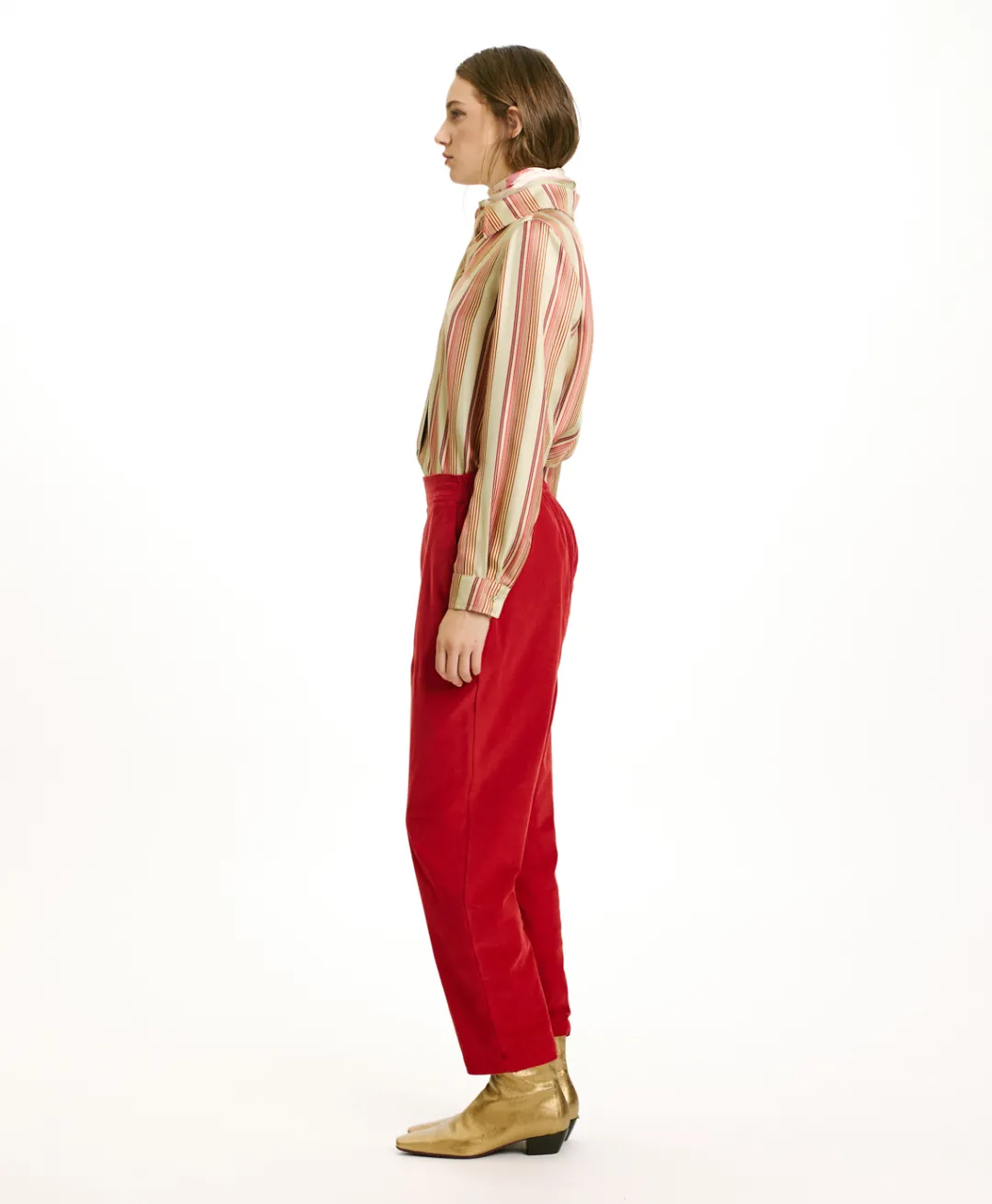 New PANTALON YOKO EN VELOURS MILLERAIE STRETCH - ROUGE CARMIN Femme Pantalons