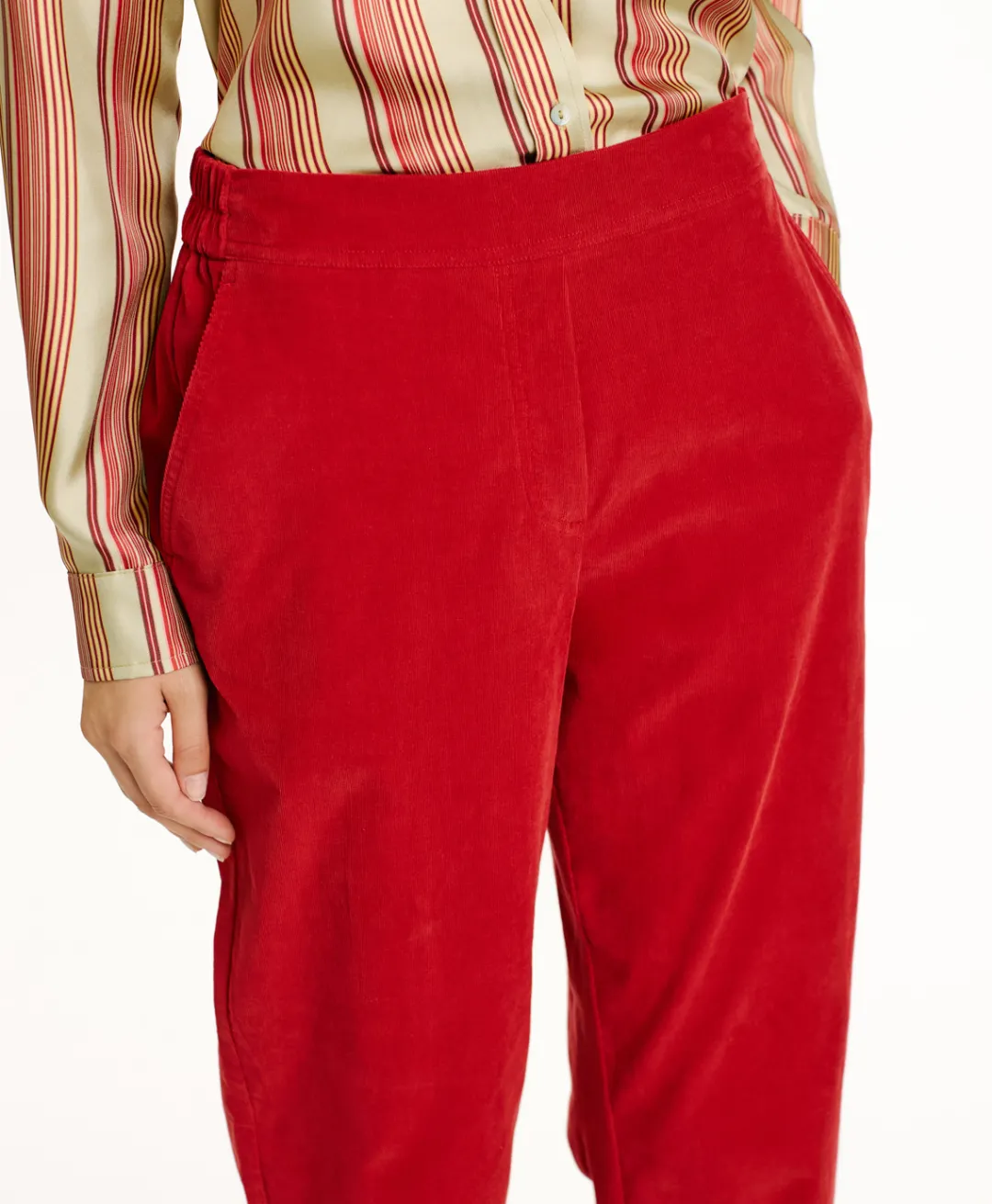 New PANTALON YOKO EN VELOURS MILLERAIE STRETCH - ROUGE CARMIN Femme Pantalons