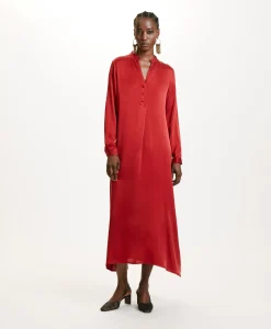 Hot ROBE ATENA EN SOIE SANDWASHED UNIE - ROUGE CARMIN Femme Robes
