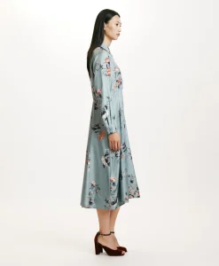 Hot ROBE CHIBA EN SERGÉ DE SOIE IMPRIMÉ - BLEU CLAIR/TABAC Femme Robes