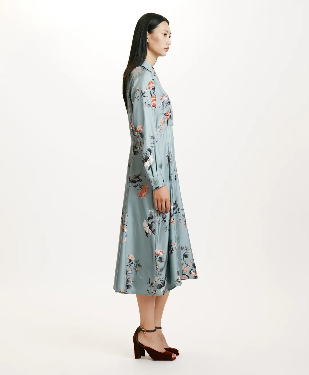 Hot ROBE CHIBA EN SERGÉ DE SOIE IMPRIMÉ - BLEU CLAIR/TABAC Femme Robes