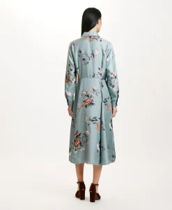 Hot ROBE CHIBA EN SERGÉ DE SOIE IMPRIMÉ - BLEU CLAIR/TABAC Femme Robes