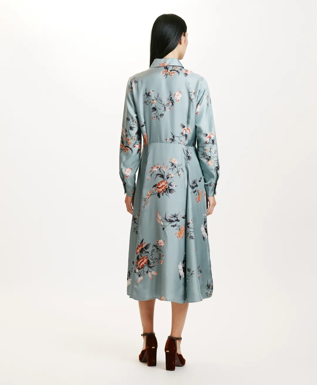Hot ROBE CHIBA EN SERGÉ DE SOIE IMPRIMÉ - BLEU CLAIR/TABAC Femme Robes