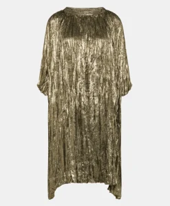 Discount ROBE CHO PLISSÉE EN LAMINÉ FLUIDE - OR FONCÉ Femme Robes