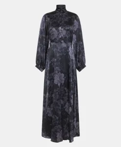 New ROBE KATASHI EN SATIN STRETCH IMPRIMÉ - BLEU/BLEU NUIT Femme Robes