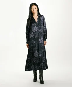 ROBE KIKYO EN SATIN STRETCH IMPRIMÉ - BLEU/BLEU NUIT Femme Robes