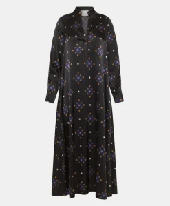 New ROBE KIKYO EN SATIN STRETCH IMPRIMÉ - NOIR/BRUN BRIQUE Femme Robes