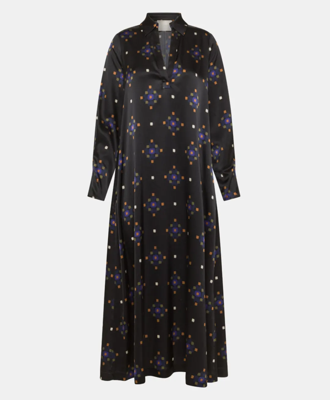 New ROBE KIKYO EN SATIN STRETCH IMPRIMÉ - NOIR/BRUN BRIQUE Femme Robes