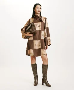 Best ROBE MATCHA EN SERGÉ DE SOIE IMPRIMÉ - MULTICOLORE CACAO Femme Robes