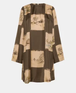 Best ROBE MATCHA EN SERGÉ DE SOIE IMPRIMÉ - MULTICOLORE CACAO Femme Robes
