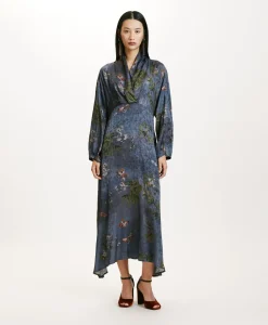 Hot ROBE NAORA EN VISCOSE JACQUARD IMPRIMÉE - MULTICOLORE GRIS POUSSIÉREUX Femme Robes