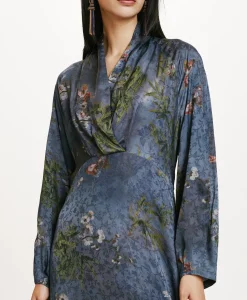 Hot ROBE NAORA EN VISCOSE JACQUARD IMPRIMÉE - MULTICOLORE GRIS POUSSIÉREUX Femme Robes