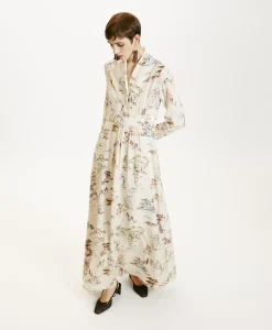 Sale ROBE SUITA EN CRÊPE DE CHINE IMPRIMÉ - CRÈME/TABAC Femme Robes