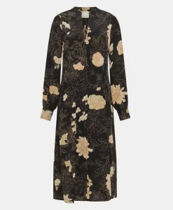 Clearance ROBE WANI EN CRÊPE DE CHINE IMPRIMÉ - NOIR/ROSE POUDRÉ Femme Robes