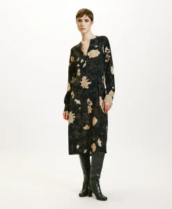 Clearance ROBE WANI EN CRÊPE DE CHINE IMPRIMÉ - NOIR/ROSE POUDRÉ Femme Robes