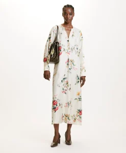 Outlet ROBE YUI EN SERGÉ DE SOIE IMPRIMÉ - CRÈME/ROUGE Femme Robes