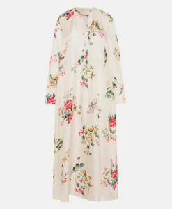 Outlet ROBE YUI EN SERGÉ DE SOIE IMPRIMÉ - CRÈME/ROUGE Femme Robes