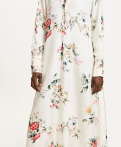 Outlet ROBE YUI EN SERGÉ DE SOIE IMPRIMÉ - CRÈME/ROUGE Femme Robes