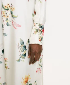 Outlet ROBE YUI EN SERGÉ DE SOIE IMPRIMÉ - CRÈME/ROUGE Femme Robes