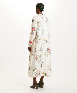 Outlet ROBE YUI EN SERGÉ DE SOIE IMPRIMÉ - CRÈME/ROUGE Femme Robes