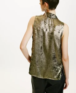 Best TOP KIRI EN LAMINÉ FLUIDE - OR FONCÉ Femme Tops Et T-Shirts
