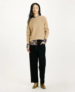New TRICOT AKI À CÔTES EN LAINE MÉRINOS - CRÈME Femme Mailles