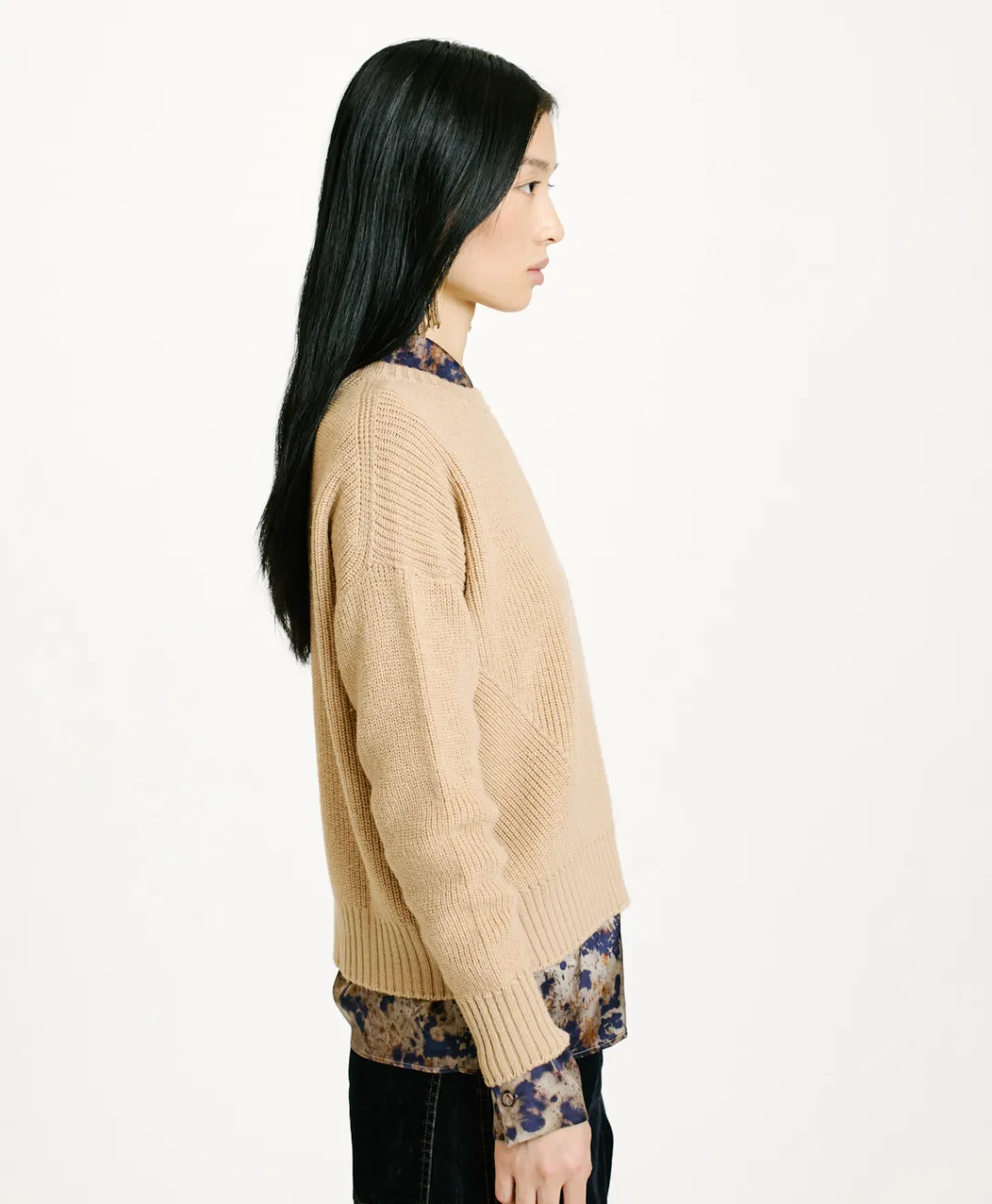New TRICOT AKI À CÔTES EN LAINE MÉRINOS - CRÈME Femme Mailles