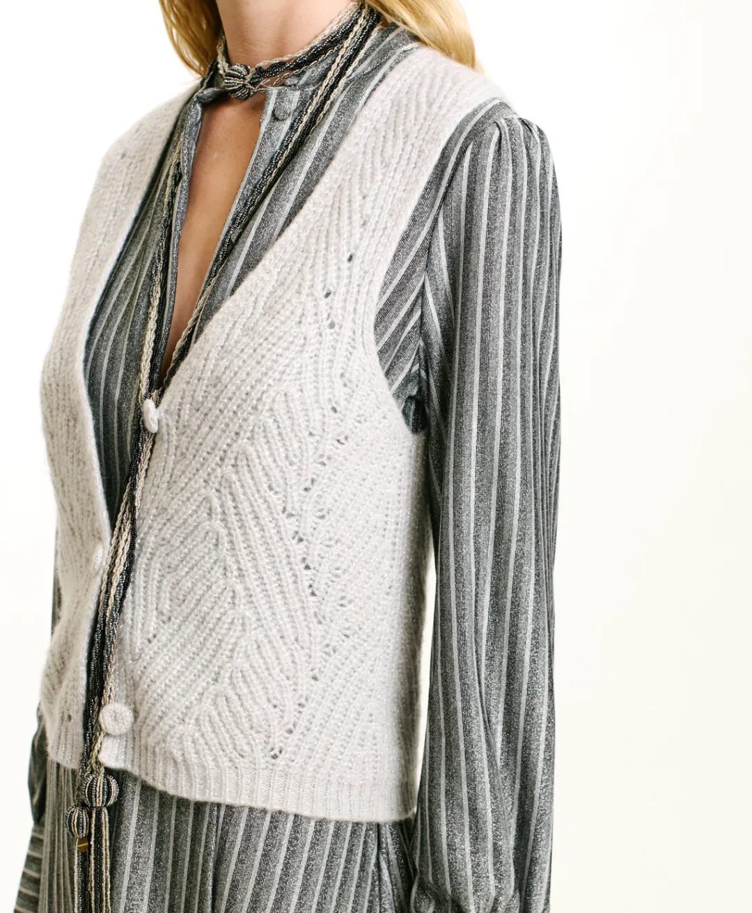 New TRICOT HIDARI POINT BRODERIE LUREX - Femme Mailles
