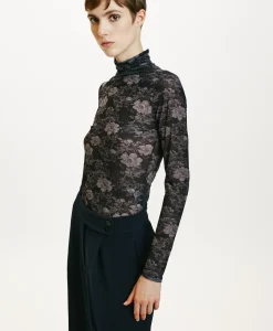 T-SHIRT INE EN NYLON IMPRIMÉ - BLEU/BLEU NUIT Femme Tops Et T-Shirts