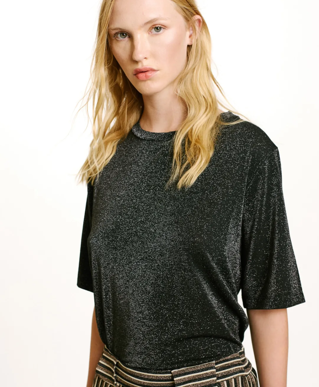 Outlet TSHIRT IORA EN JERSEY LUREX - GRIS CHARBON Femme Tops Et T-Shirts