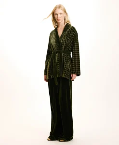Online VESTE EUGENIE EN VELOURS MÉLANGE DE SOIE BRODÉ - VERT MATCHA Femme Vestes