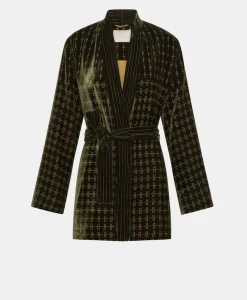 Online VESTE EUGENIE EN VELOURS MÉLANGE DE SOIE BRODÉ - VERT MATCHA Femme Vestes