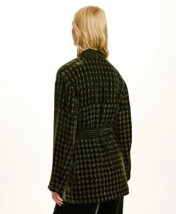 Online VESTE EUGENIE EN VELOURS MÉLANGE DE SOIE BRODÉ - VERT MATCHA Femme Vestes
