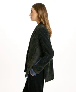 VESTE HINATA EN VELOURS STRETCH BICOLORE - GRIS CHARBON Femme Vestes