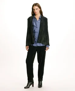 VESTE HINATA EN VELOURS STRETCH BICOLORE - GRIS CHARBON Femme Vestes
