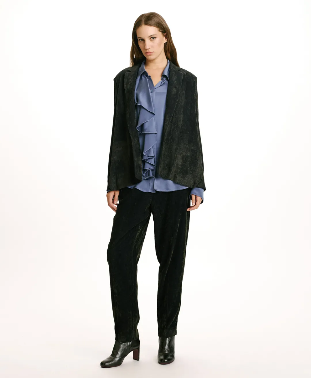 VESTE HINATA EN VELOURS STRETCH BICOLORE - GRIS CHARBON Femme Vestes