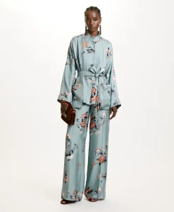 Outlet VESTE JAPONIKA EN SERGÉ DE SOIE IMPRIMÉ - BLEU CLAIR/TABAC Femme Vestes
