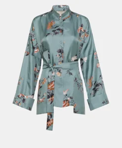 Outlet VESTE JAPONIKA EN SERGÉ DE SOIE IMPRIMÉ - BLEU CLAIR/TABAC Femme Vestes