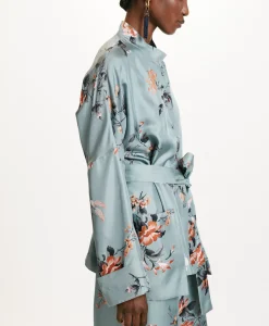 Outlet VESTE JAPONIKA EN SERGÉ DE SOIE IMPRIMÉ - BLEU CLAIR/TABAC Femme Vestes