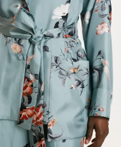 Outlet VESTE JAPONIKA EN SERGÉ DE SOIE IMPRIMÉ - BLEU CLAIR/TABAC Femme Vestes